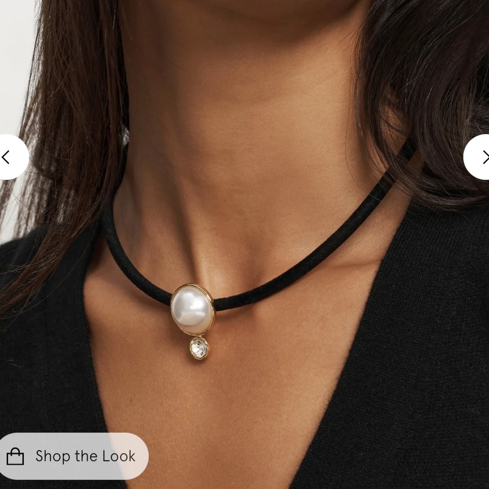 Pearl and Crystal Pendant Black Cord Necklace - Picture 2 of 4